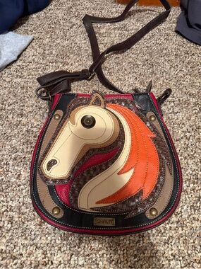 VINTAGE CHALA -  Horse Appliqué Crossbody Bag - Multicolor